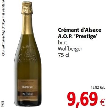 Promotions Crémant d`alsace a.o.p. prestige brut wolfberger - Mousseux - Valide de 10/04/2019 à 23/04/2019 chez Colruyt
