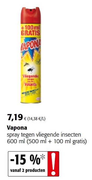 Promoties Vapona spray tegen vliegende insecten - Vapona - Geldig van 10/04/2019 tot 23/04/2019 bij Colruyt
