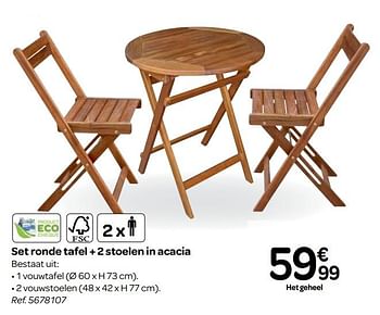Promoties Set ronde tafel + 2 stoelen in acacia - Huismerk - Carrefour  - Geldig van 03/04/2019 tot 30/06/2019 bij Carrefour