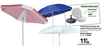 Promoties Assortiment parasols met centrale steun en stalen voet - Huismerk - Carrefour  - Geldig van 03/04/2019 tot 30/06/2019 bij Carrefour