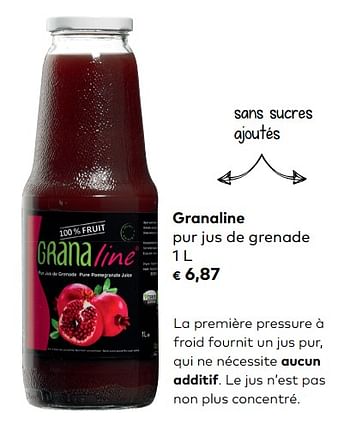 Promotions Granaline pur jus de grenade - Granaline - Valide de 03/04/2019 à 30/04/2019 chez Bioplanet