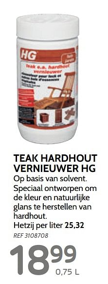 Promoties Teak hardhout vernieuwer hg - HG - Geldig van 23/04/2019 tot 06/05/2019 bij BricoPlanit
