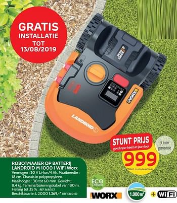 Promoties Robotmaaier op batterij landroid m 1000 i wifi worx - Worx - Geldig van 23/04/2019 tot 06/05/2019 bij BricoPlanit