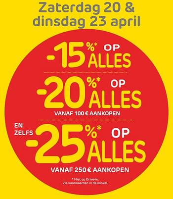 Promoties Zaterdag 20 + dinsdag 23 april -15% op alles - Huismerk - BricoPlanit - Geldig van 20/04/2019 tot 23/04/2019 bij BricoPlanit