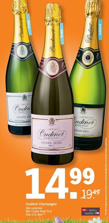 Promoties Oudinot champagne cuvée rosé brut - Champagne - Geldig van 15/04/2019 tot 22/04/2019 bij Albert Heijn