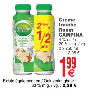 Promoties Crème fraîche room campina - Campina - Geldig van 16/04/2019 tot 20/04/2019 bij Cora