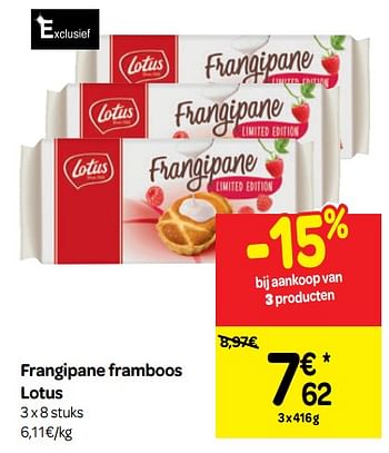Promoties Frangipane framboos lotus - Lotus Bakeries - Geldig van 17/04/2019 tot 29/04/2019 bij Carrefour
