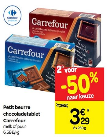Promoties Petit beurre chocoladetablet carrefour - Huismerk - Carrefour  - Geldig van 17/04/2019 tot 29/04/2019 bij Carrefour