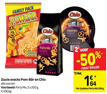Promoties Zoute snacks pom-bär en chio party mix - Chio - Geldig van 17/04/2019 tot 29/04/2019 bij Carrefour