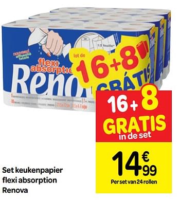 Promoties Set keukenpapier flexi absorption renova - Renova - Geldig van 17/04/2019 tot 29/04/2019 bij Carrefour