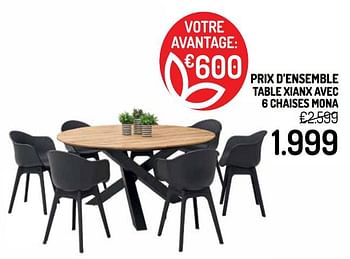 Promoties Prix d`ensemble table xianx avec 6 chaises mona - Huismerk - Oh'Green - Geldig van 10/04/2019 tot 21/04/2019 bij Oh'Green