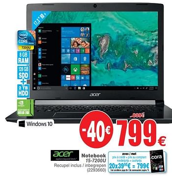 Promotions Acer notebook 15-7200u - Acer - Valide de 16/04/2019 à 29/04/2019 chez Cora