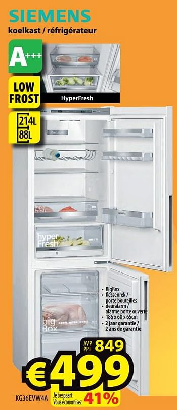 Promoties Siemens koelkast - réfrigérateur kg36evw4a - Siemens - Geldig van 24/04/2019 tot 01/05/2019 bij ElectroStock