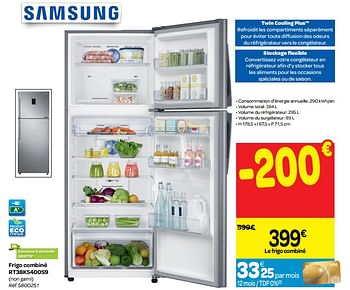 Promoties Samsung frigo combiné rt38k5400s9 - Samsung - Geldig van 17/04/2019 tot 29/04/2019 bij Carrefour