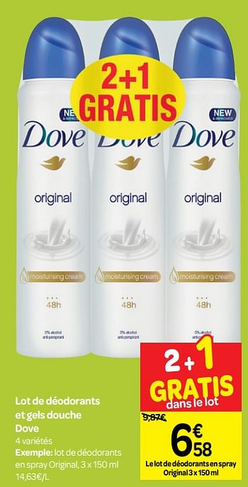 Promoties Lot de déodorants et gels douche dove - Dove - Geldig van 17/04/2019 tot 29/04/2019 bij Carrefour