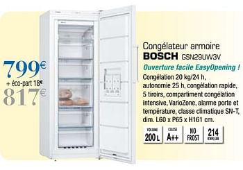 Promotions Bosch congélateur armoire gsn29uw3v - Bosch - Valide de 06/04/2019 à 25/05/2019 chez Copra