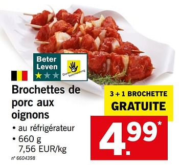 Promoties Brochettes de porc aux oignons - Huismerk - Lidl - Geldig van 23/04/2019 tot 27/04/2019 bij Lidl