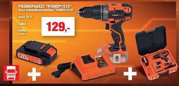 Promoties Powerplus promopakket powdp1515 a ccu schroefboormachine powdp1510 + accu 20 v + lader + koffer - Powerplus - Geldig van 17/04/2019 tot 28/04/2019 bij Hubo