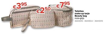 Promoties Toilettas - make-up tasje - beauty bag roze-grijs - Huismerk - Euroshop - Geldig van 25/04/2019 tot 12/05/2019 bij Euro Shop