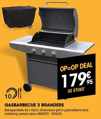 Promoties Gasbarbecue 3 branders am040ti - Huismerk - Electro Depot - Geldig van 25/04/2019 tot 15/05/2019 bij Electro Depot