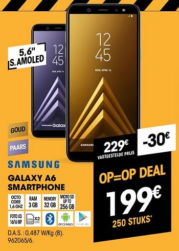 Promoties Samsung galaxy a6 smartphone - Samsung - Geldig van 25/04/2019 tot 15/05/2019 bij Electro Depot