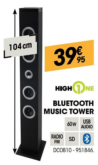 Promoties Highone bluetooth music tower dcob10 - HighOne - Geldig van 25/04/2019 tot 15/05/2019 bij Electro Depot