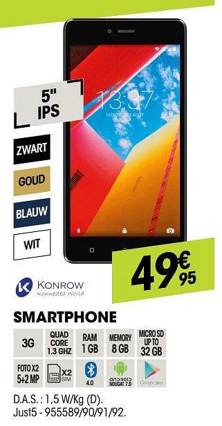 Promoties Konrow smartphone just5 - Konrow - Geldig van 25/04/2019 tot 15/05/2019 bij Electro Depot