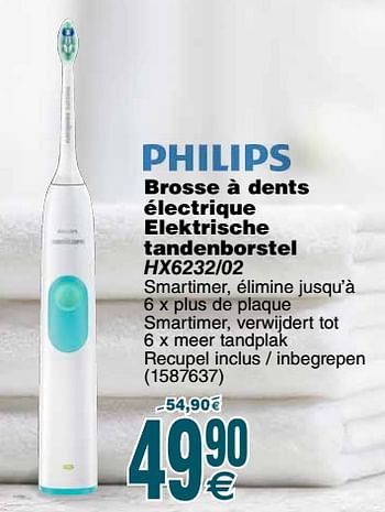 Promoties Philips brosse à dents électrique elektrische tandenborstel hx6232-02 - Philips - Geldig van 23/04/2019 tot 06/05/2019 bij Cora