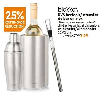 Promoties Rvs bartools-ustensiles de bar en inox wijnkoeler-wine cooler - Huismerk - Blokker - Geldig van 17/04/2019 tot 30/04/2019 bij Blokker