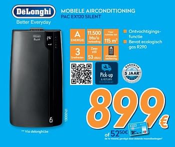 Promoties Delonghi mobiele airconditioning pac ex120 silent - Delonghi - Geldig van 25/04/2019 tot 26/05/2019 bij Krefel