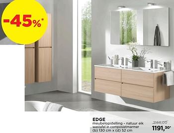 Promoties Edge meubelopstelling - natuur eik wastafel in composietmarmer - Storke - Geldig van 28/04/2019 tot 25/05/2019 bij X2O