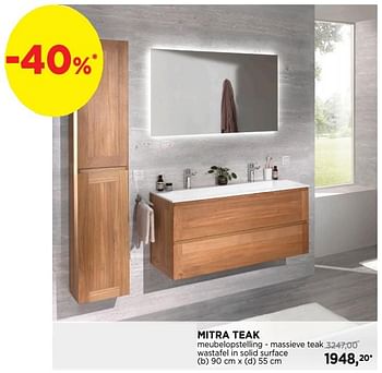 Promoties Mitra teak meubelopstelling - massieve teak wastafel in solid surface - Balmani - Geldig van 28/04/2019 tot 25/05/2019 bij X2O