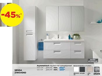 Promotions Sensa zwevend asymmetrisch meubel met spiegelpaneel - Linie - Valide de 28/04/2019 à 25/05/2019 chez X2O