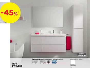 Promoties Figo zwevend asymmetrisch meubel met spiegelpaneel - Linie - Geldig van 28/04/2019 tot 25/05/2019 bij X2O