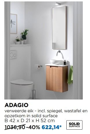 Promoties Adagio verweerde eik - incl. spiegel, wastafel en opzetkom in solid surface - Balmani - Geldig van 28/04/2019 tot 25/05/2019 bij X2O