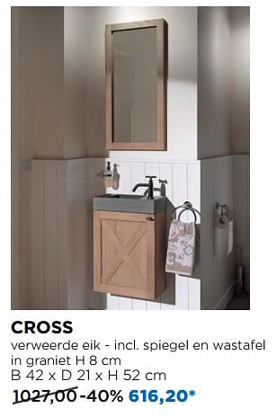 Promotions Cross verweerde eik - incl. spiegel en wastafel in graniet - Balmani - Valide de 28/04/2019 à 25/05/2019 chez X2O