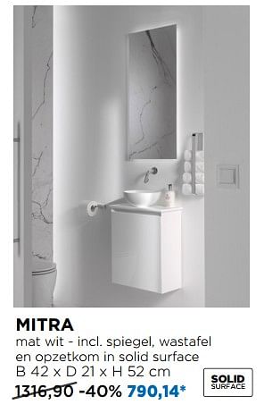 Promoties Mitra mat wit - incl. spiegel, wastafel en opzetkom in solid surface - Balmani - Geldig van 28/04/2019 tot 25/05/2019 bij X2O
