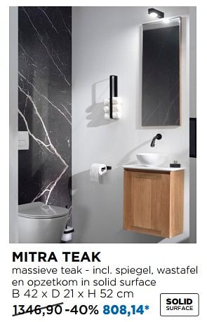 Promotions Mitra teak massieve teak - incl. spiegel, wastafel en opzetkom in solid surface - Balmani - Valide de 28/04/2019 à 25/05/2019 chez X2O