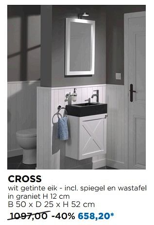 Promotions Cross wit getinte eik - incl. spiegel en wastafel in graniet - Balmani - Valide de 28/04/2019 à 25/05/2019 chez X2O