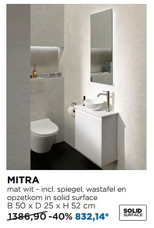Promoties Mitra mat wit - incl. spiegel, wastafel en opzetkom in solid surface - Balmani - Geldig van 28/04/2019 tot 25/05/2019 bij X2O