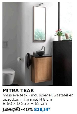Promoties Mitra teak massieve teak - incl. spiegel, wastafel en opzetkom in graniet - Balmani - Geldig van 28/04/2019 tot 25/05/2019 bij X2O