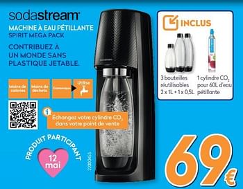 Promotions Sodastream machine à eau pétillante spirit mega pack - Sodastream - Valide de 25/04/2019 à 26/05/2019 chez Krefel