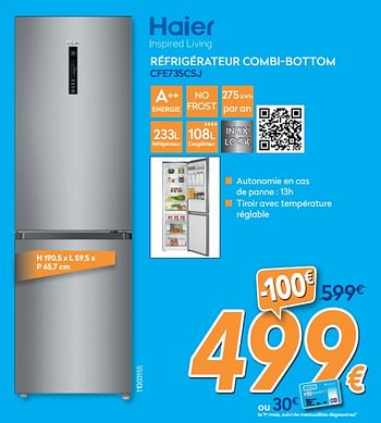 Promotions Haier réfrigérateur combi-bottom cfe735csj - Haier - Valide de 25/04/2019 à 26/05/2019 chez Krefel