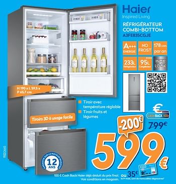 Promoties Hayer réfrigérateur combi-bottom a3fe835cgje - Haier - Geldig van 25/04/2019 tot 26/05/2019 bij Krefel