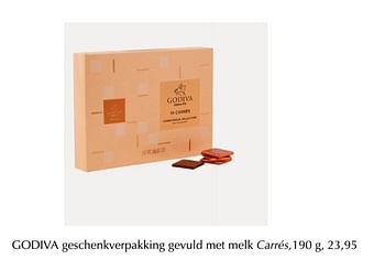 Promoties Geschenkverpakking gevuld met melk carrés - Godiva - Geldig van 12/04/2019 tot 30/04/2019 bij De Bijenkorf