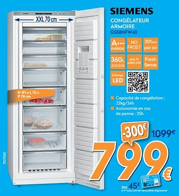 Promoties Siemens congélateur armoire gs58nfw40 - Siemens - Geldig van 25/04/2019 tot 26/05/2019 bij Krefel