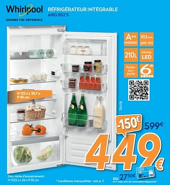 Promoties Whirlpool réfrigérateur intégrable arg 852 s - Whirlpool - Geldig van 25/04/2019 tot 26/05/2019 bij Krefel