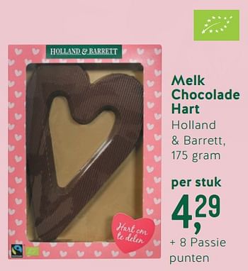 Promoties Melk chocolade hart holland + barrett - Huismerk - Holland & Barrett - Geldig van 21/04/2019 tot 19/05/2019 bij Holland & Barret