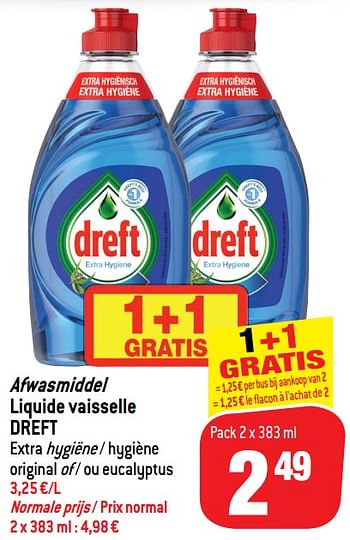 Promoties Afwasmiddel liquide vaisselle dreft - Dreft - Geldig van 24/04/2019 tot 30/04/2019 bij Match