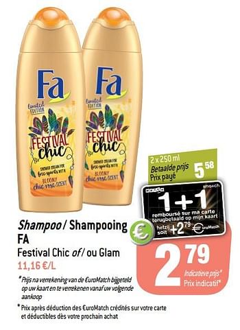 Promoties Shampoo - shampooing fa festival chic of - ou glam - Fa - Geldig van 24/04/2019 tot 30/04/2019 bij Match